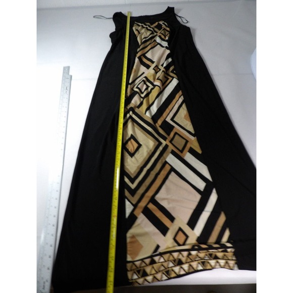 R& M Richards Dress 14W Black Maxi Sleeveless Geometric Beachy Boho Summer Vacay - Picture 7 of 13